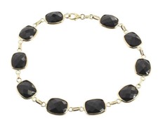 14K Yellow Gold Gemstone Bracelet With Cushion Shaped Black Onyx 8 Inches