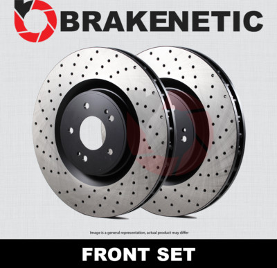 FRONT SET BRAKENETIC Premium Cross Drilled Brake Disc Rotors 6 LUG BNP65130.CD