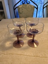 Set Of 4 Fostoria CORSAGE PLUM Purple Flower Stem Champagne Tall Sherbet