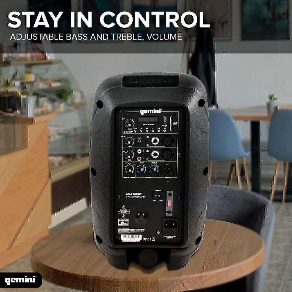 Gemini AS-2108BT Pro Bluetooth 8 Inch 500 Watt Active PA System DJ Speaker - Image 3 of 4