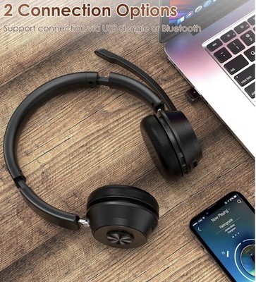 SoothieLec KH53 Wireless Bluetooth Headset Boom Mic w/ USB Dongle Black
