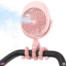 4000mAh Rechargeable Misting Fan for Baby Stroller, 15Hrs Cooling, Portable Clip