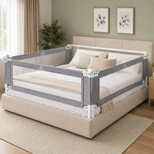 Queen Size Toddler Bed Rail Guard 3-Piece Set Adjustable Safety Rail Grey