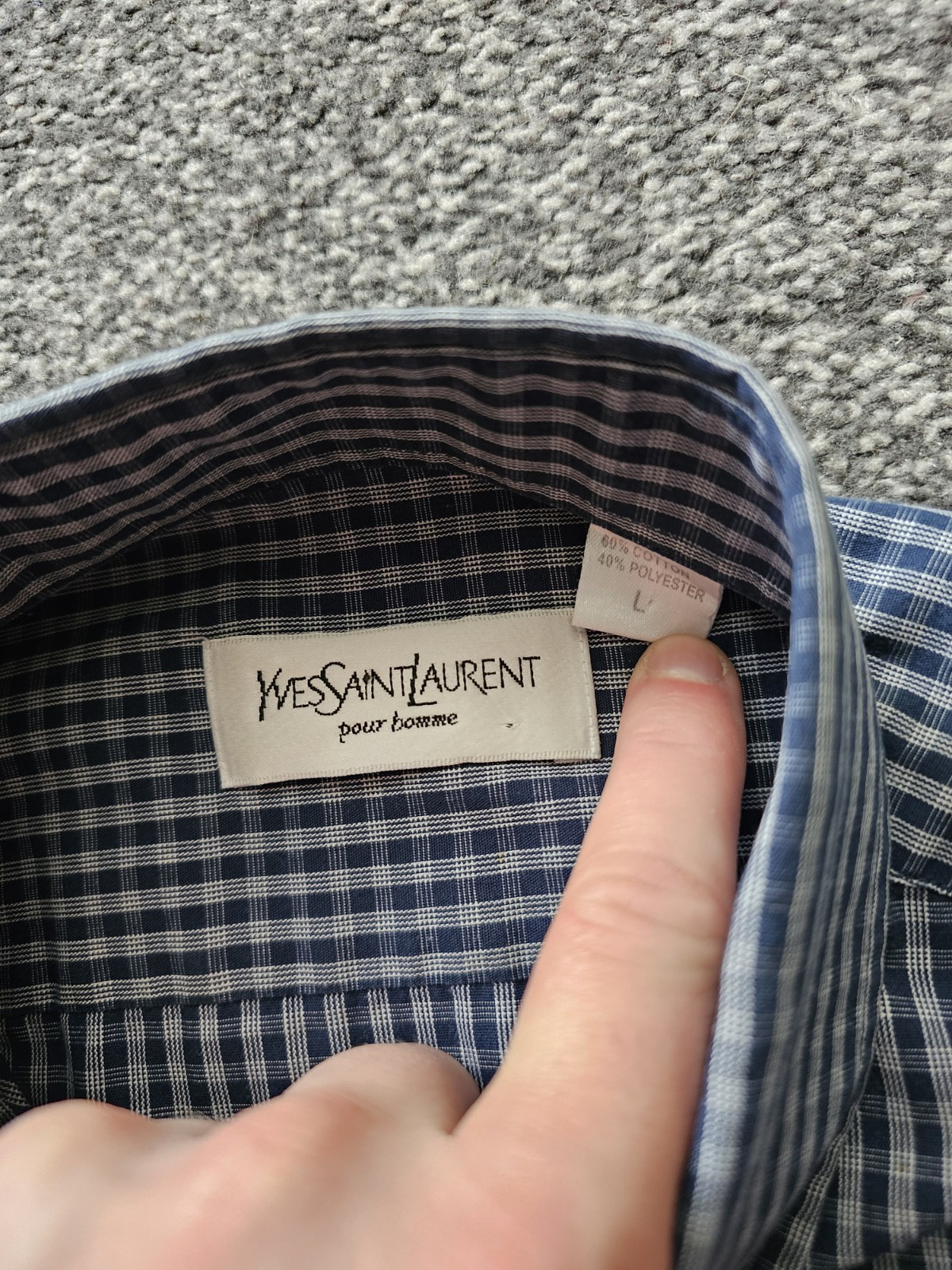 Camicia vintage Yves Saint Laurent uomo grande blu quadri cotone casual logo YSL