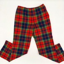 Vintage Pendleton Wool Plaid Pants USA Red Green Tartan High Rise Wide Leg