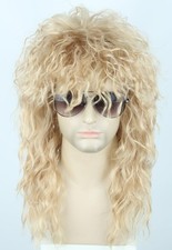 80s Mullet Wig Long Curly Blonde Rock Disco Costume Wig for Men Women Halloween