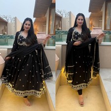 Exclusive Collection Black Vichitra Silk Anarkali Suit With Dupatta For Women