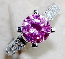 3CT Treated Pink Sapphire  White Topaz 925 Solid Sterling Silver Ring Sz 7
