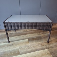 Garden Coffee Table Rattan Glass Top 16"x28"x15" Outdoor Furniture