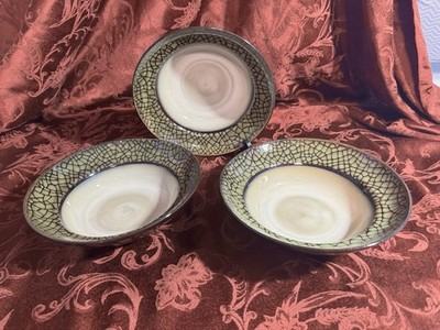 Discontinued Gibson Everyday  Designs Option Crackle Green 3 Soup Bowls  