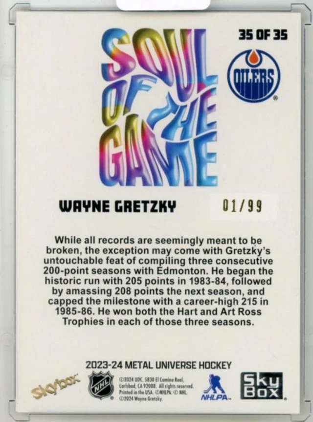 2023-24 Metal Universe Wayne Gretzky Alma del Juego Oro 1/99 #35OF35 Foto 2 de 2