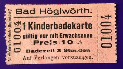 Old ticket ticket ticket outdoor pool Bad Höglwörth from 1939