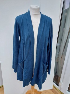 Wynne Lagenlook Strickjacke Kaschmirmischung seitlich drapiert Strickjacke tief türkis neu Größe Large