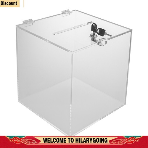 Acrylic Square Donation Box Money Storage Container Suggestion Box With Lock - Picture 18 of 26