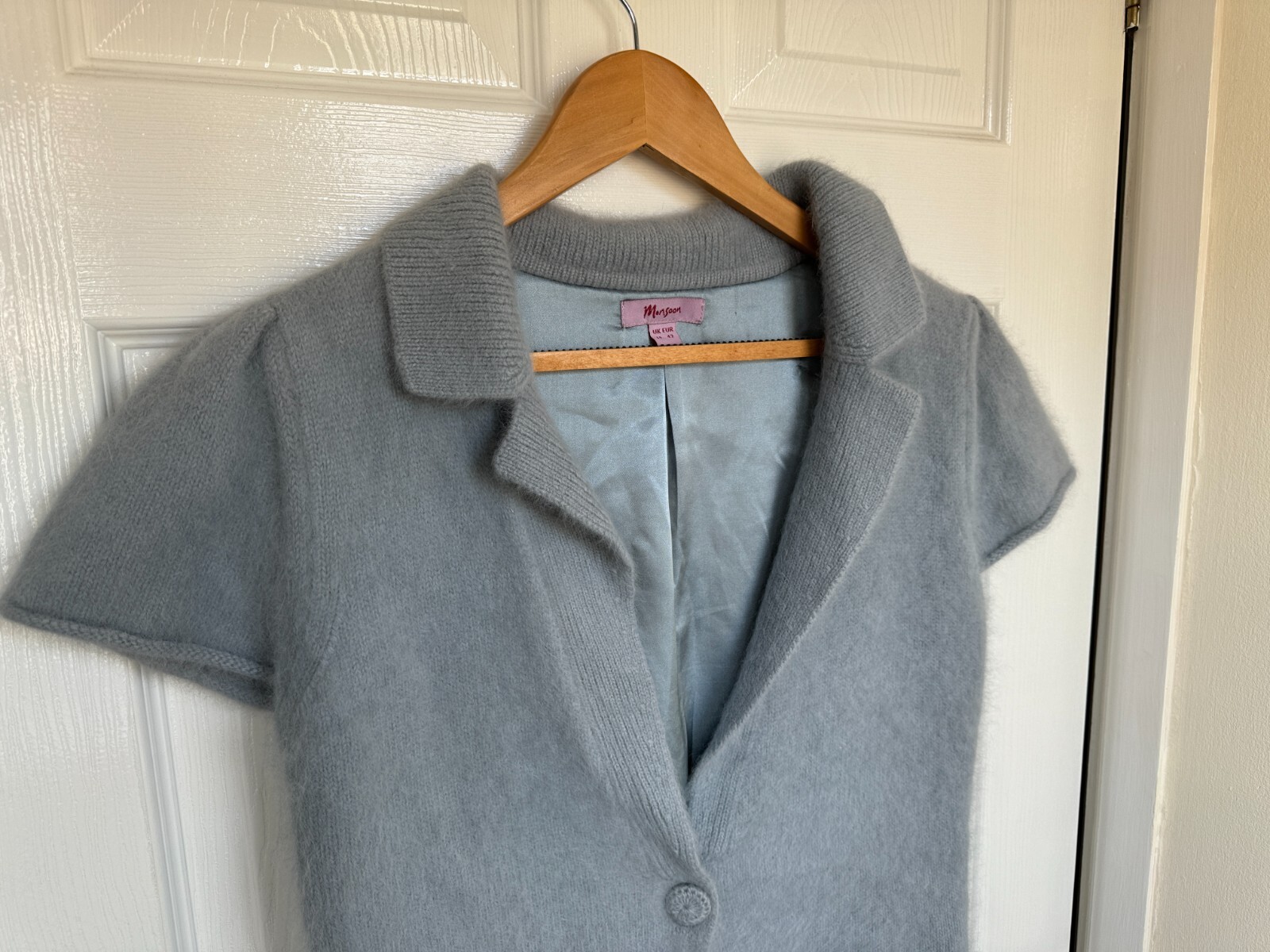 MONSOON BLUE FLUFFY ANGORA CARDIGAN KNIT JUMPER LARGE TOP BLOUSE UK 14