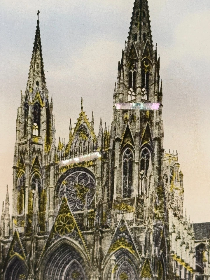 Bandeja de servir de madera de colección París Francia Notre-Dame Catedral Rouen 11" W incrustación de abulón Foto 3 de 4