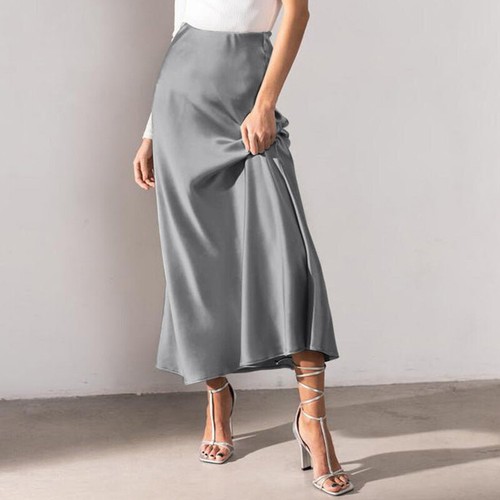 Womens Satin Silk A-line Skirt Office Lady Fashion Summer High Waist Long Skirts - Picture 4 of 15