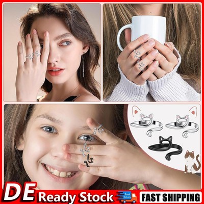 6pcs Cute Cat Shape Crochet Ring Adjustable for Knitting Braiding Sewing DE