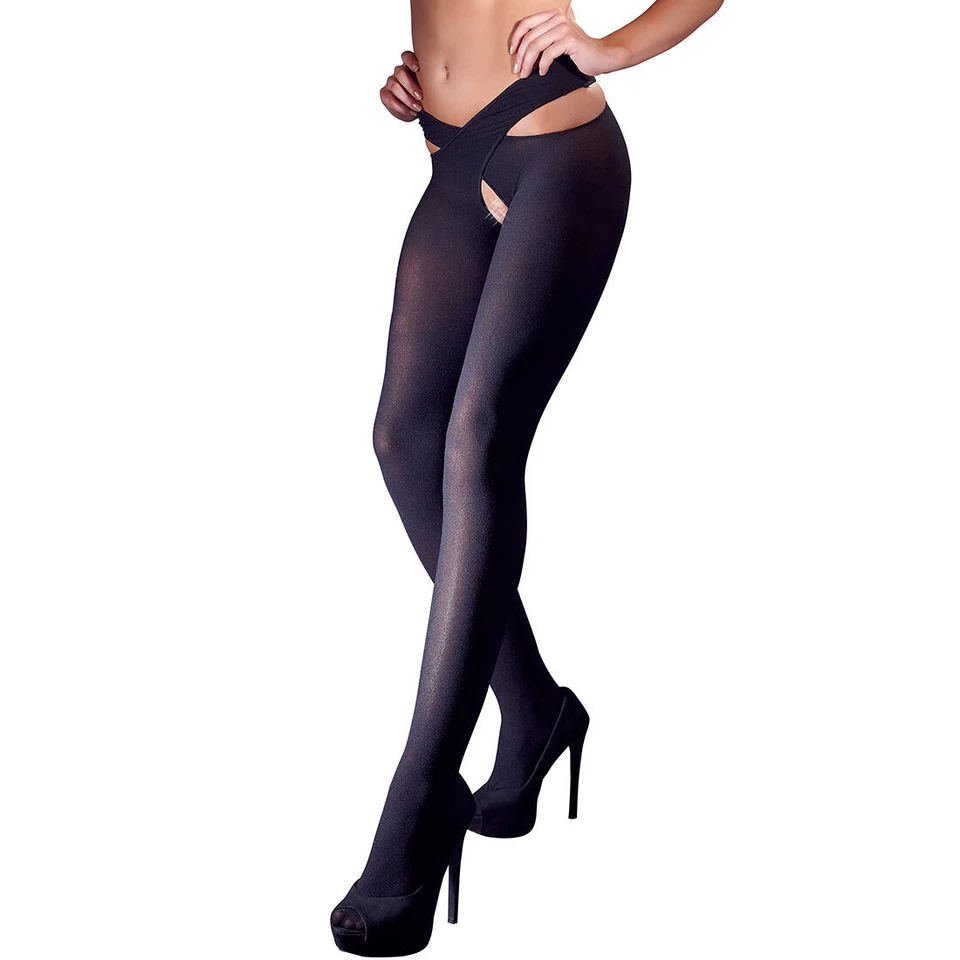 Sexy Strumpfhose S-XL schwarz blickdicht Schritt + Po offen Taillen-Halter Kreuz - Bild 2 von 4