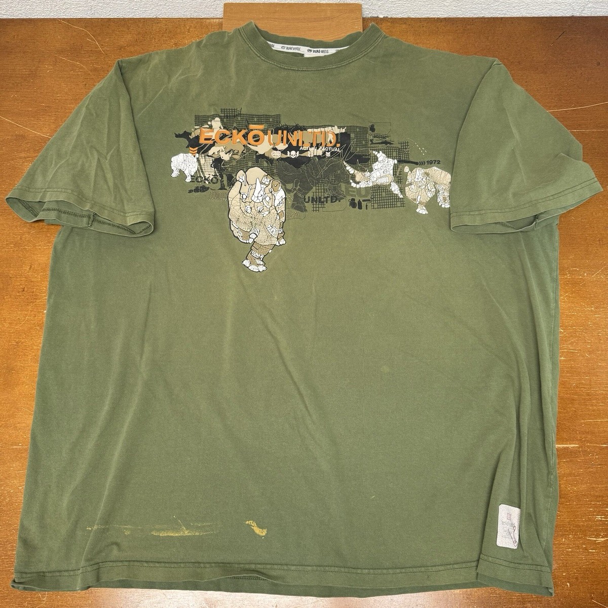 Vintage Ecko Unltd Shirt Mens 3XL Green All Over Rhino