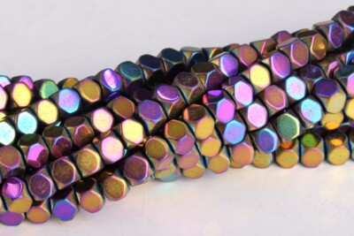4MM Rainbow Hematite Octagon Cube Grade AAA Natural Gemstone Loose Beads 15.5''