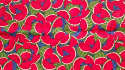 Fabric Red Rooster ''Watermelon'' Red Watermelon Green Rinds on Royal Blue $2.50