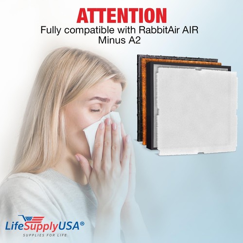 LifeSupplyUSA Set of 4 Replacement Filter Kit Compatible with RabbitAir Air - Picture 2 of 5