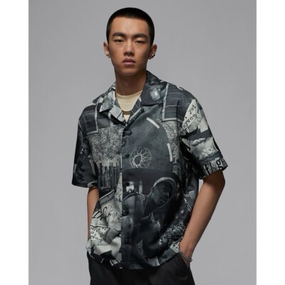 Nike Jordan Printed Shirt Oberteil Camp Kurzarm FV7311-133 Herren Größe M MEDIUM