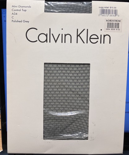 Calvin Klein Pantyhose Control Top Mini Diamonds Polished Grey A34 C Pattern Nwt