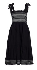 ELIE TAHARI Wo Smocked Cotton Midi-Sundress - Black Noir MSRP 298 XL New
