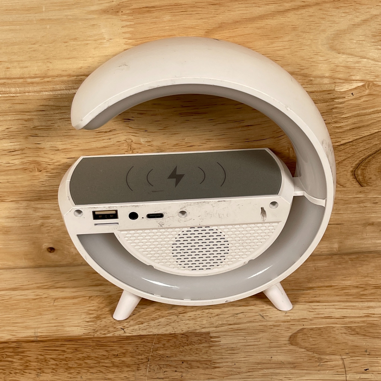 Wireless G-Shaped Charging Speaker with RGB Light and Table Lamp in White-image