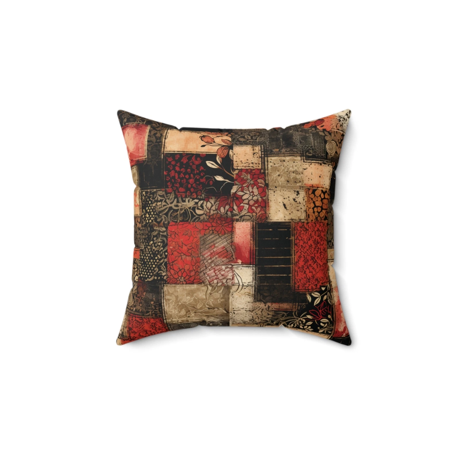Black and Red Collage Spun Polyester Square Throw Pillow