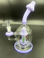 9" Jade purple Mushroom Recycler Glass Bong 14mm Bowl Water Pipes Hookah