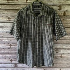 Hurley Co. Men's Short-Sleeved Button-Down Shirt Size L Black Plaid Logo