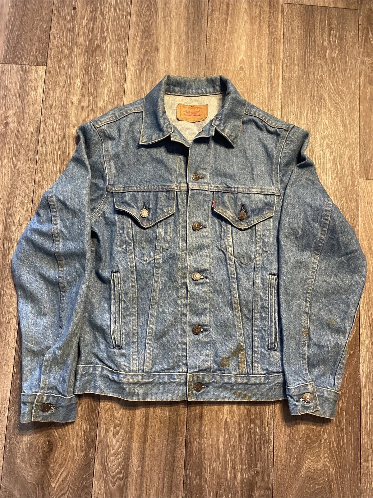Vintage Levi's Jeans Trucker Denim Jacket Distressed Size 36r Small