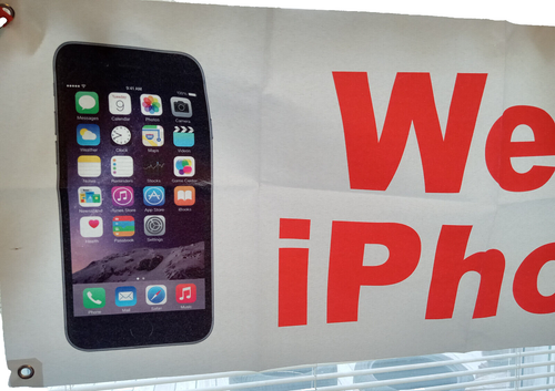 "WE FIX IPHONES" Vinyl Banner Sign Bar Restaurant & Food 18"X48" - Picture 2 of 5