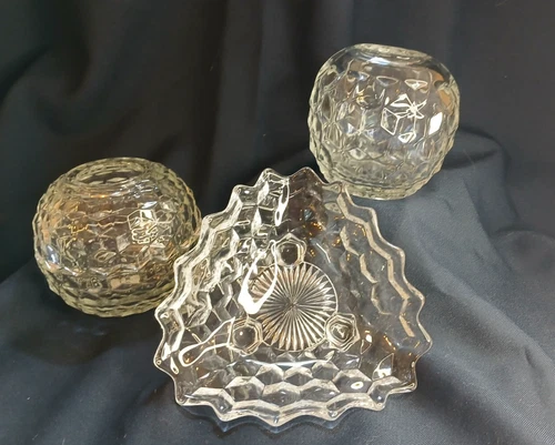 Vintage Fostoria American Clear Lot 3 Toed TriCorne, 7" Rose Bowl, Fairy Lamp