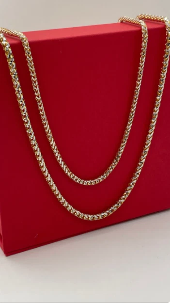 Cadena/collar Franco pavé redondo sólido de 2,3 mm de oro bicolor 14k para hombre 14 gr