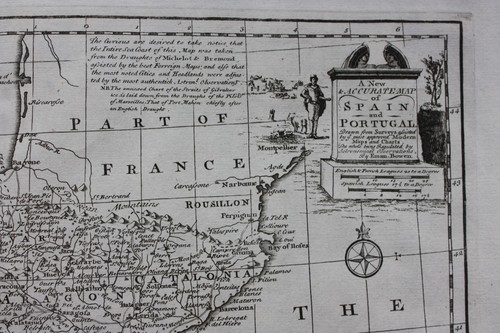 Antique atlas map SPAIN, PORTUGAL, BALEARIC ISLANDS, GIBRALTAR, E. Bowen 1747 - Picture 3 of 6