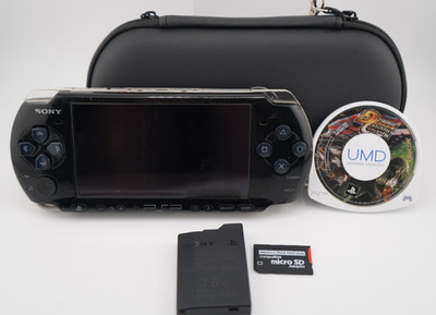 Sony PSP-3000 Console with OEM Battery, Game, 64GB SD, Case Bundle - Piano Black