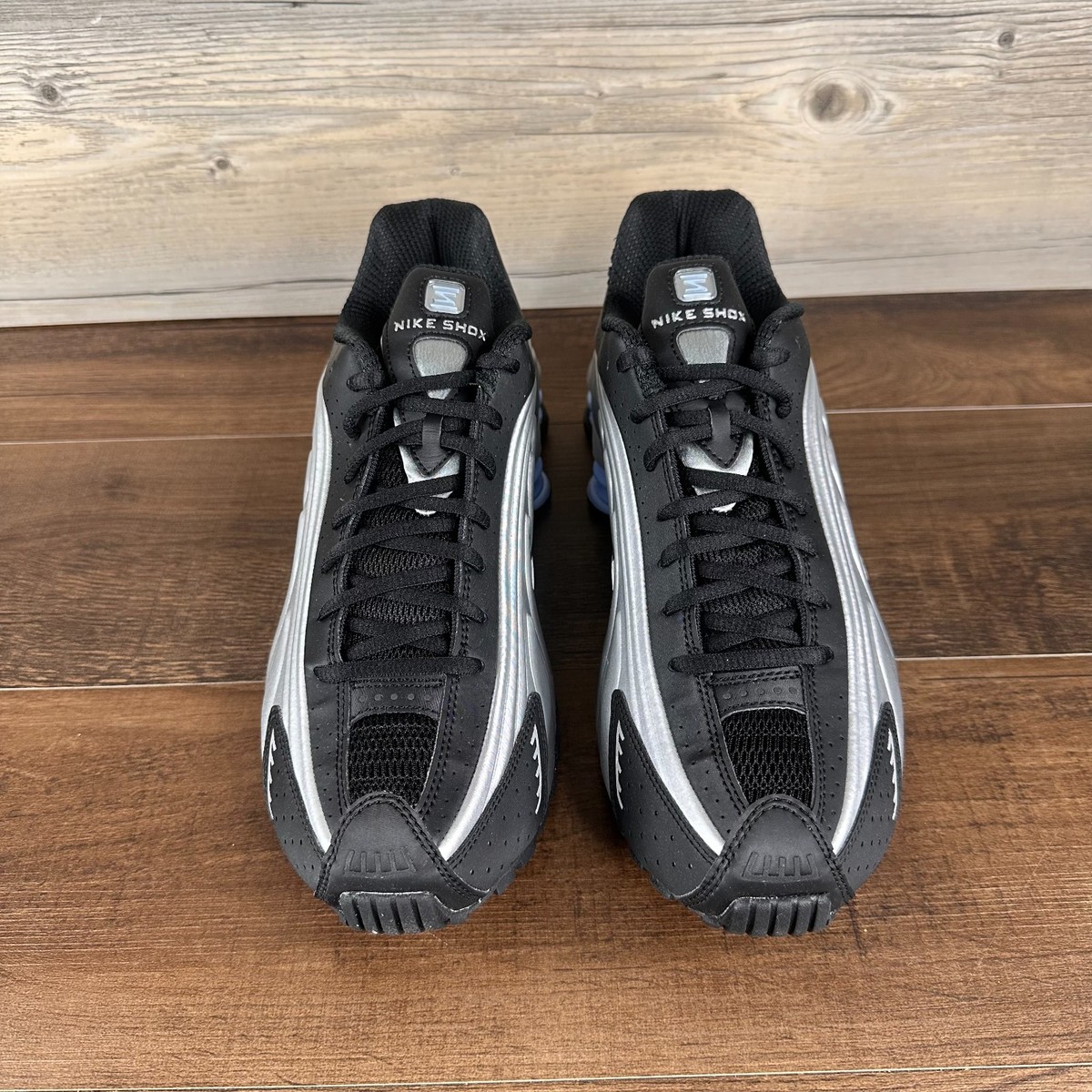 Nike Shox R4 Mens Size 9.5 Metallic Silver Black Psychic Blue