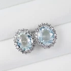 Delicate Blue Aquamarine 925 Sterling Silver Handmade Fine Jewelry Halo Earrings