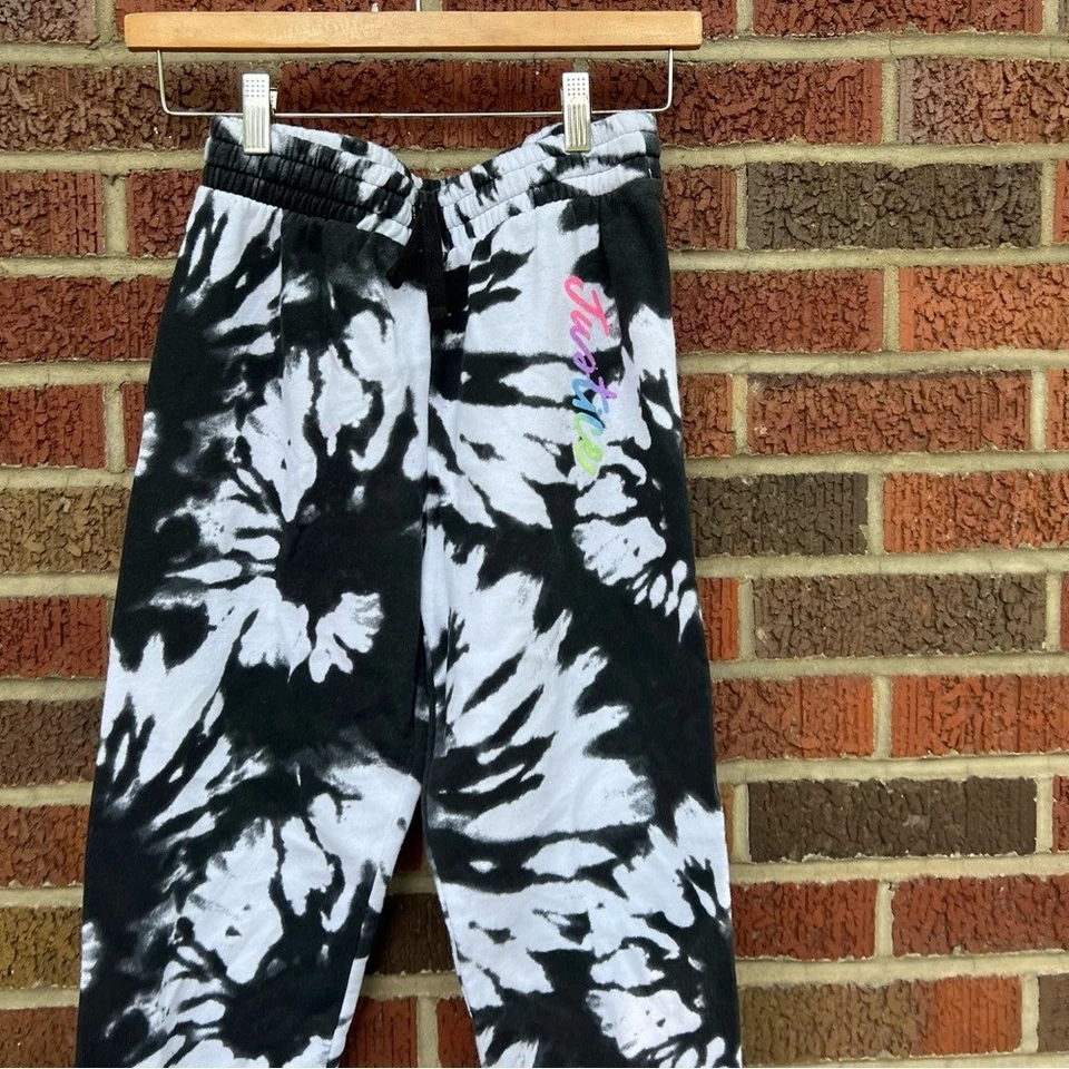 Черно-белые радужные тренировочные штаны для бега Justice Graphic Tie Dye - Изображение 2 из 3
