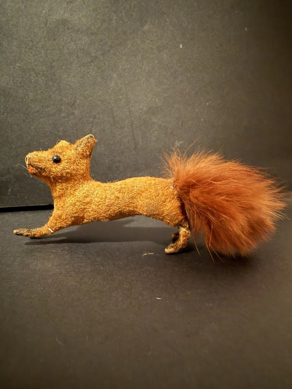 VINTAGE Kunstlerschutz Flocked Fox or Squirrel 4” Figurine w/ Fur Tail, German