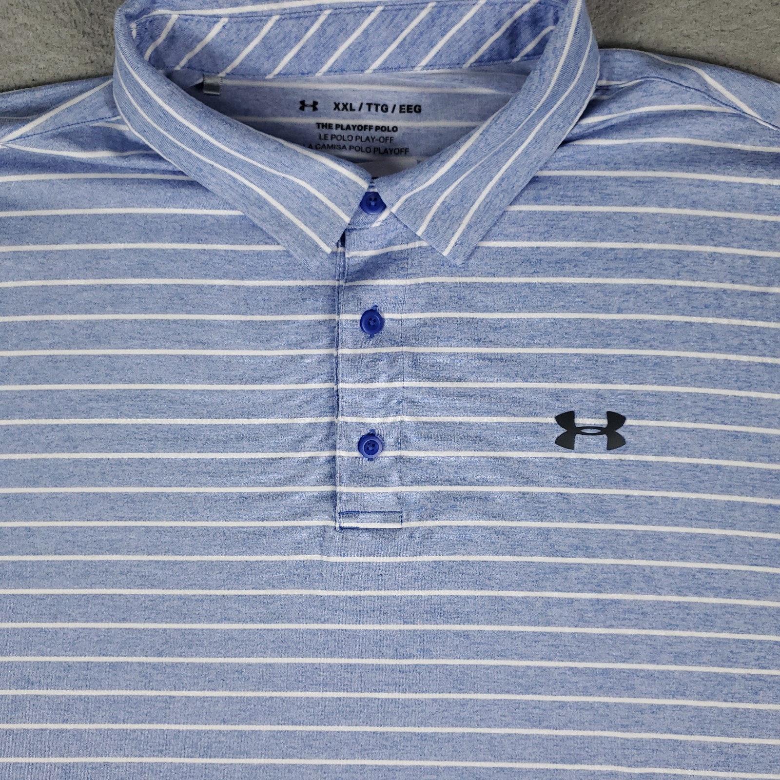 Under Armour Polo Shirt Mens Size 2XL Blue Striped Golf Casual Short Sleeve * thumbnail 2