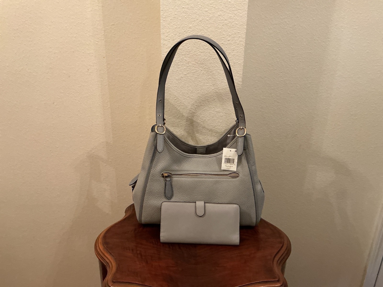 NWT Coach Lori Shoulder Bag Leather  Colorblock in Dove Grey & Matching Wallet image 4