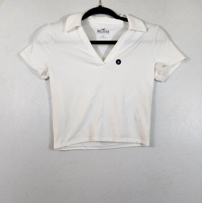 Nwt Hollister Womens S White Must Have Collection Collared Cropped Baby Tee