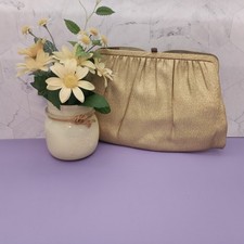 Vintage Gold Shimmer Evening Clutch Purse w/Clasp Chain Strap