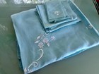 Vintage Italian Hand Embroidered Turquoise Blue Linen Banquet Tablecloth 12 Npk — photo 10