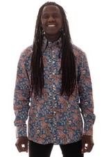 Comycom men's paisley long sleeve shirt navy red in comfort fit